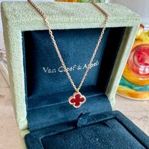 Van Cleef & Arpels Sweet Alhambra Necklace in Rose Gold & Carnelian